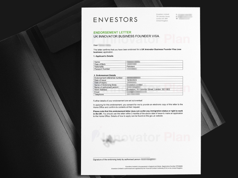 Anonymised UK Innovator Founder endorsement outcome